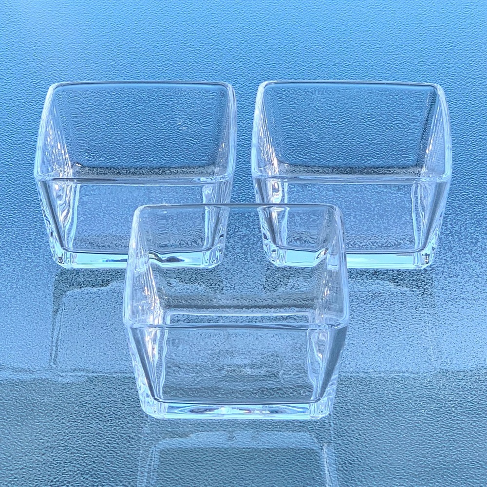 Clear Glass Square Serving or Food Prep Stackable Bowls ~ Set of 3